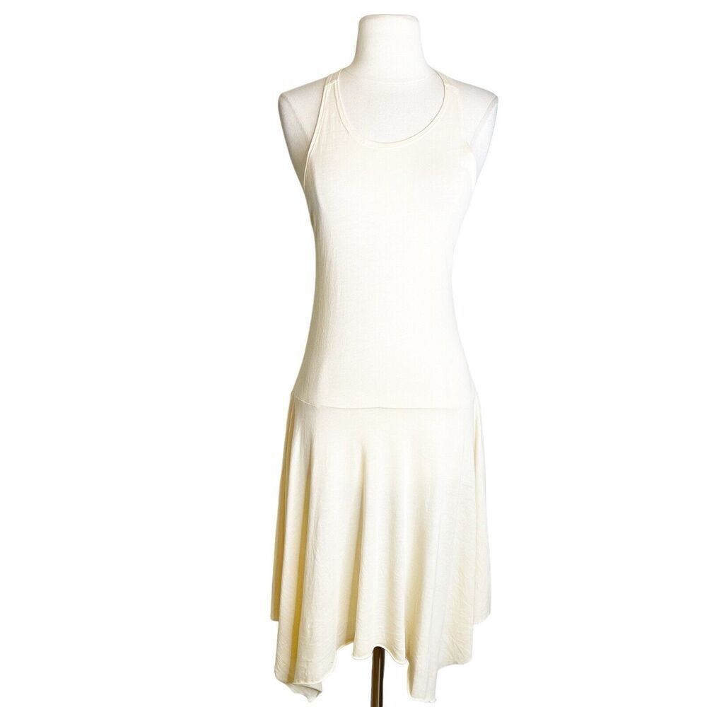 Raquel Allegra Basic Cream Cotton Blend Racerback Handkerchief Hem Dress Size 0